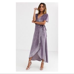 PrettyLittleThing lilac velvet wrap dress size 4